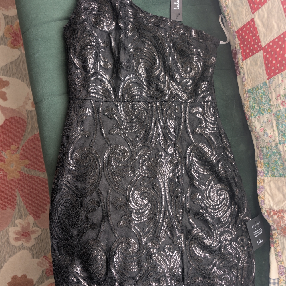 Lulu's Elegant Black One Shoulder Dress